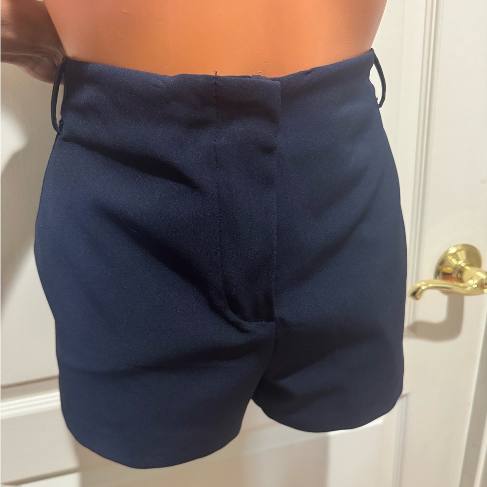 FOREVER 21 Navy Blue 2p Suit Double Breasted Blazer High Waist Shorts S Small - Picture 10 of 13